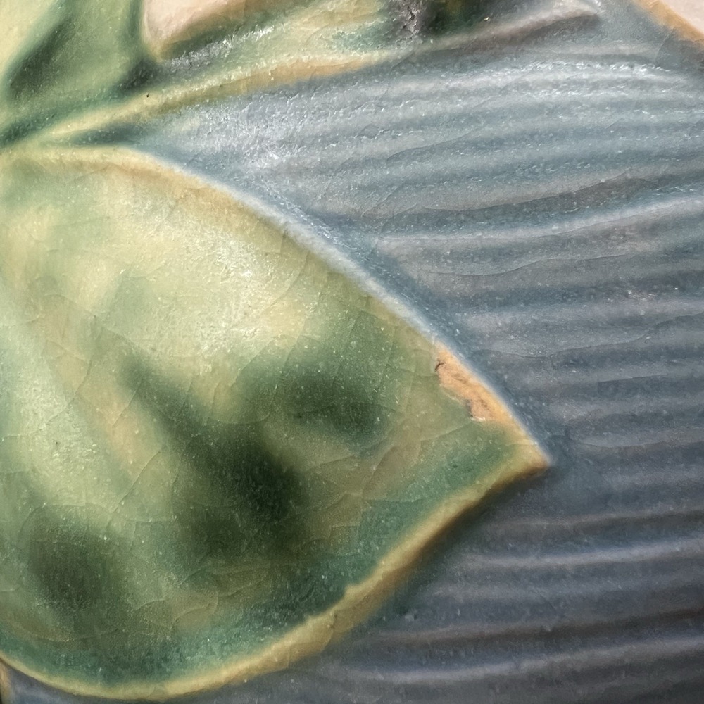 Roseville Pottery Blue Water Lily Double Handled 9" Vase 78-9 USA Green Lily Pad - Picture 14 of 15